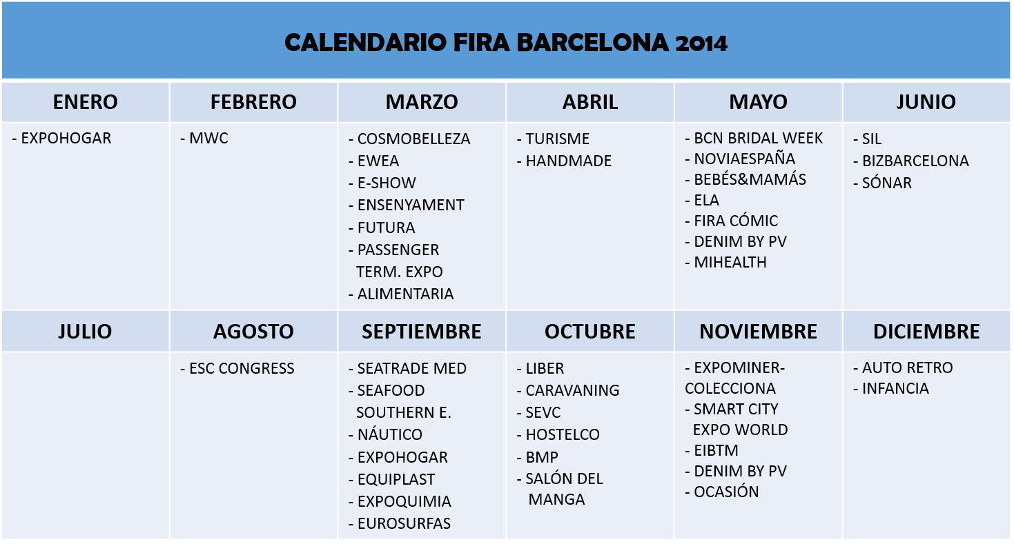 Calendario Fira 2014