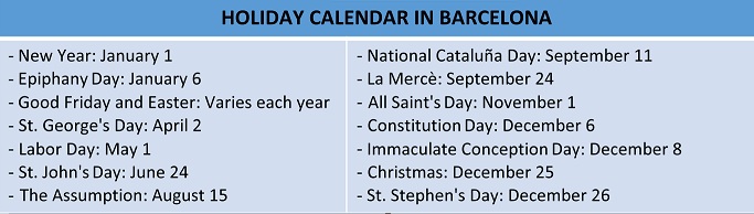 Calendario días festivos -Inglés